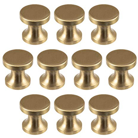 Gedotec Möbelgriff Messing matt gebürstet Schrankknopf Vintage Möbelknopf Antik für Schubladen - H10183 | Tür-Knopf Ø 25 mm | Kommoden-Knopf rund | 10 Stück - Design Knauf Landhaus-Stil mit Schrauben