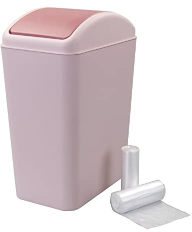 Annkky 15 L Klein Abfalleimer und 2 Rollen Müllbeutel, Kosmetikeimer und Papierkorb, Kunststoff (Rosa)