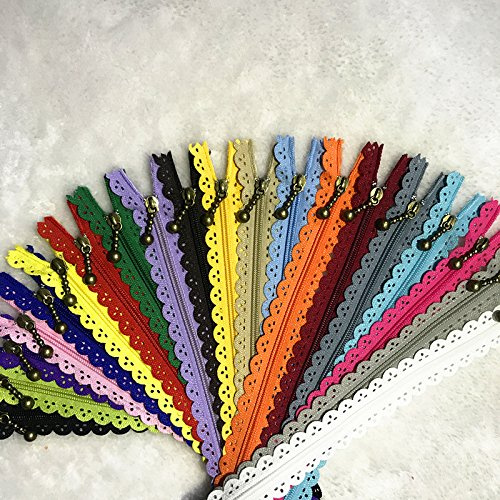 Wkxfjjwzc, 40 cerniere di 20 colori con estremità in pizzo chiusa, per borse e portafogli, multicolori, in nylon, lunghezza 30 cm, da cucire