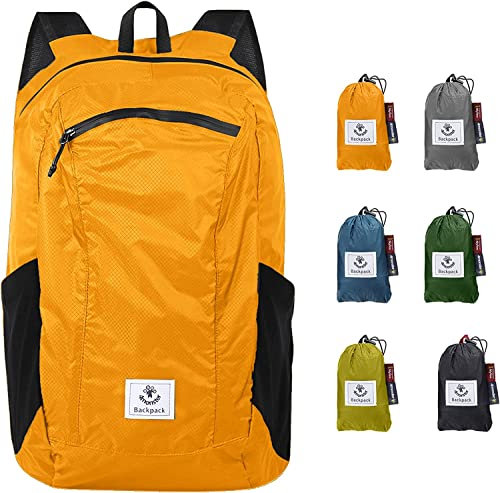 4Monster Faltbarer Rucksack Ultra Leicht, Unisex Tagesrucksack Outdoor, Wasserdichter Wanderrucksack für Camping Wandern Reisen Sport Klettern Radfahren (Orange, 24L)
