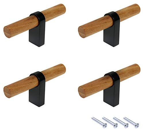 Mcredy Küchenschrankgriffe, 4 Stück, schwarz, aus Holz, für Schrank, Kommode, Schrank, 7,3 cm Länge
