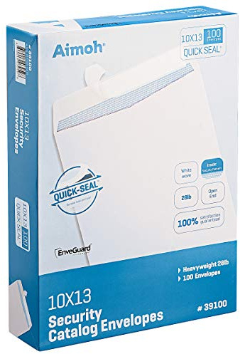Aimoh 100 10 x 13 Self-Seal Security White Catalog Envelopes - 28lb, 100 Count, Security Tinted, Ultra Strong Quick-Seal, 10x13 inch (39100)