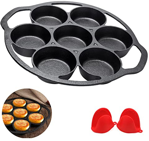YOLOPLUS+ Pre-seasoned Cast Iron Cake Pan Mini Cake Pan Cast Iron Biscuit Pan, Cookware for Biscuits, Muffins, and Scones