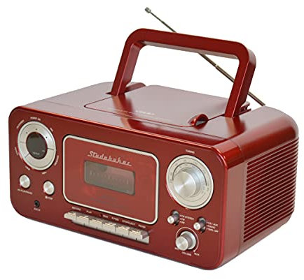 Studebaker SB2135RS Portable Stereo Sound System CD Player with AM/FM Radio and Cassette Player/Recorder in Red and Silver
