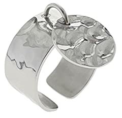 Paloma Bijoux Bague breloque ajustable martelée acier inoxydable pour femme (Acier)