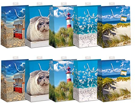 Geschenktaschen 10 Stück edle Geschenktüten Papier Tragetasche DIN A5 Geschenkbeutel mit farbiger Kordel und Namenskarte Skorpion Papeterie Größe: Medium 18x23x10cm