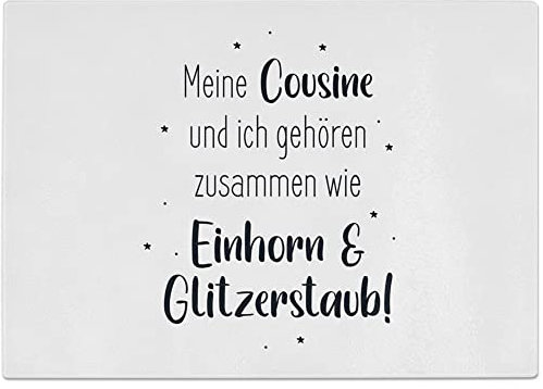 JUNIWORDS Glasschneidebrett, Meine Cousine und ich gehören zusammen wie Einhorn & Glitzerstaub! (1008692)