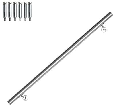 Vigevee Corrimano in acciaio inox, Corrimano da parete per interni ed esterni, Con Supporto da parete e tappi terminali, Rotondo Ø 42 mm, supporto da parete per scale, lunghezza 110 cm