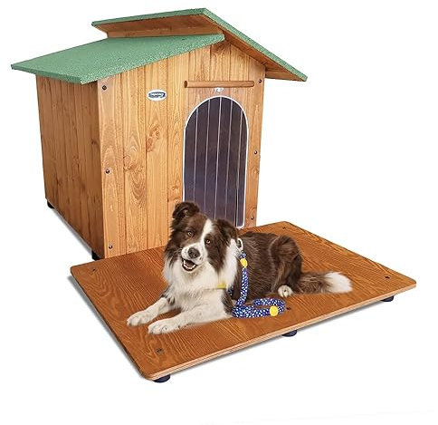 ORIGINAL LEGNO Hundehütten Hundehaus Hundehöhle mit Terrasse Aus Massiv Holz Echtholz Geshenk THERMOVORHANG Made in Italy Mod. Alpi C - Setter 90x137xH80