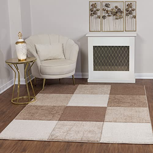 Surya Alfaro Matta i bohemisk stil, vardagsrumsmatta, stor matta för sovrum, 120 x 170 cm, matta med geometriskt mönster, skandinavisk vardagsrumsmatta, modern, brun, beige, brun