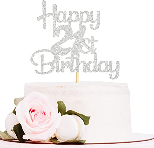 Sotpot Silver Glitter 21 Cake Topper 21st Birthday Cake Decorations for Birthday Party Anniversary Party Supplies
