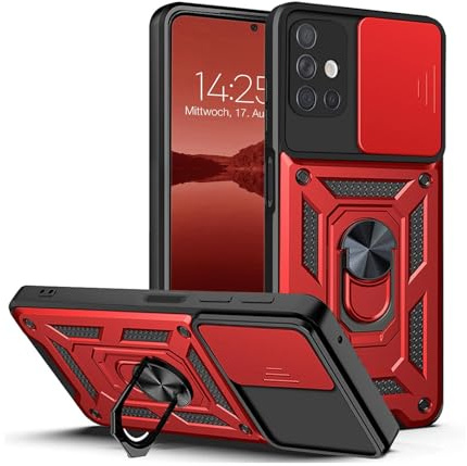 LBH Armor Hülle für Samsung Galaxy A51 Case mit Kameraschutz Outdoor Stoßfest Handyhülle 360 Grad Metal Ring Halter Ständer Schutzhülle für Handyhalterung Auto Magnet Rot