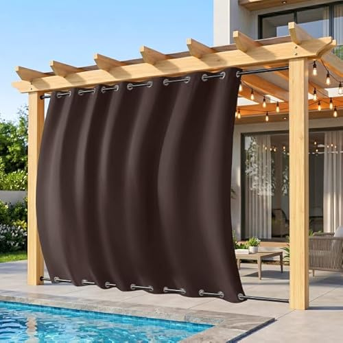 Rosnek Outdoor Vorhang Wetterfest Winddicht, Extra Breit Blickdicht Vorhänge mit Ösen Oben & Unten, H213x B254 cm, Wasserdicht Sonnenschutz Sichtschutz Gardinen für Balkon Terrasse Pavillon, Braun