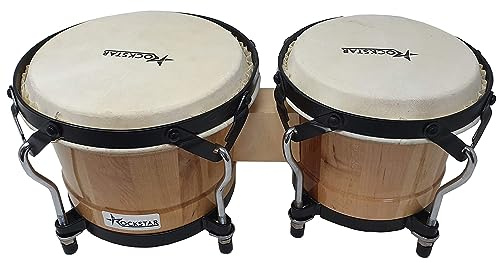 Rockstar - Bongos de Madera y Metal Color Natural BO650NT 7 y 8,5 Afinables Parche Piel Bufalo - Rockmusic