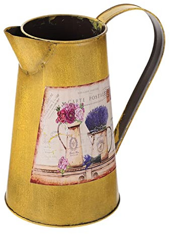GOOHOCHY Vintage Iron Flower Vase Creative Iron Art Sheet Metal Floral Bucket Yellow Rustic Garden Planter for Home Decor and Flower Arrangement