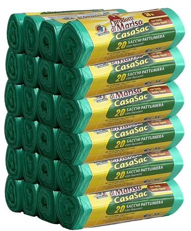 CSC – Bolsas de basura de 30 l con lazos, 480 unidades, 50 x 65 cm, para cubo de basura bajo el fregadero, bolsas de basura para reciclaje interior, antigoteo y antiagujeros – 24 rollos, verde