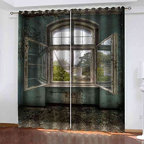 3D Verdunkelungsvorhänge Retro-Fenster Blickdichte Vorhänge Schlafzimmer Wohnzimmer Dekoration Isolierung Lärmschutzvorhänge 183 (B) X 214 (H) cm - Verdunkelungsvorhänge Für Kinder