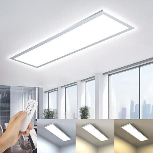 OTREN Plafoniera LED Soffitto 100x25CM, Dimmerabile Pannello LED con Telecomando, 36W Lampadario da Soffitto per Ufficio Soggiorno Camera Cucina Garage, 3000K-6000K, 3200LM