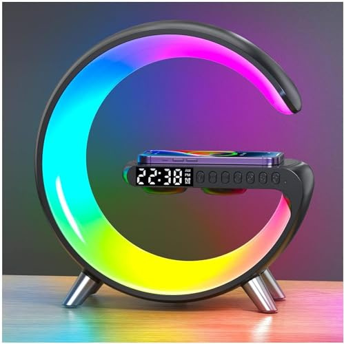 Lampe de Table Intelligente Avec Chargeur Sans Fil,lampe d'ambiance,lampe de table LED intelligente,Veilleuse à Intensité Variable Avec Synchronisation de la Musique par Bluetooth et Contrôle par App