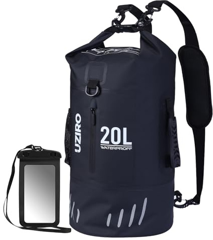UZIRO Wasserdichter Packsack 20L, Dry Bag Rucksack, Wasserdichter Rucksack, wasserdichte Tasche, Seesack Wasserdicht, Waterproof Bag, Wasserfeste Tasche (Schwarz)