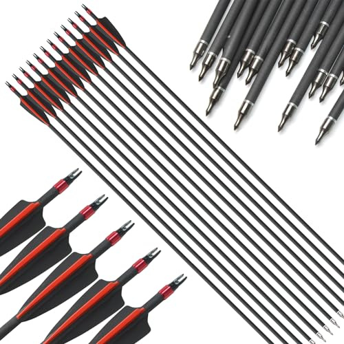 surwolf 31.5 Archery Carbon Arrows，Targeting Arrows，Spine 400 Jaktpilar för Compound & Recurve båge 12st (pil, 12)