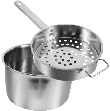 ABOOFAN Large Stainless Steel Kitchen Strainer Spoon and Professional Noodle Colander 0.8cm Holes, Single Handle Ladle and 22cm Basin for Household Cooking and Food Straining