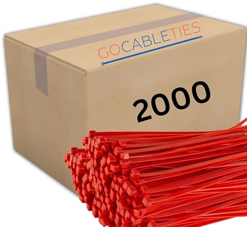 Gocableties Red Cable Ties, 200mm x 4.8mm, Bulk Pack of 2000, 8” Premium Nylon Zip Ties, Multi-Purpose Plastic Tie Wraps, Secure Self-Locking Mechanism, for Home, Garden, Office and DIY