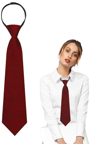 Luckyvestir - Cravatta da donna, cravatta preannodata nera/rossa da donna con cerniera regolabile