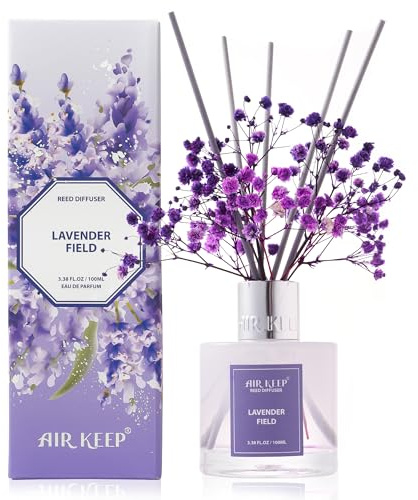Airkeep Lavendelfält doftspridare hem luftfräschare med 8 stavar luftfräschare doftspridare för badrum, lägenhet, heminredning, 100 ml