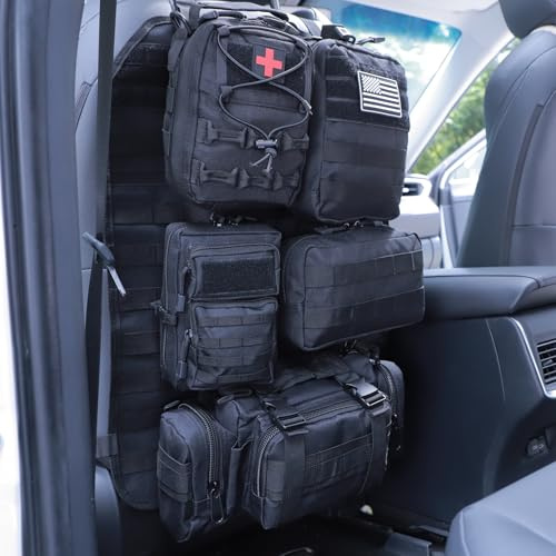 Organiseur tactique Jimikay pour le dos des véhicules, panneau Molle, étui avec 5 poches Molle amovibles pour tous les véhicules comme Jeep, SUV, voitures, Ford, Chevy, Toyota, etc. (modèle D noir)
