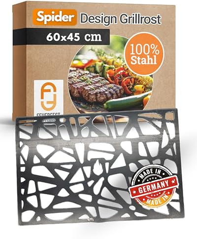Feuerfest 123 Design Grillrost Spider I 60x45 cm I Hochwertiges Grillgitter aus Stahl I Massiver Kohlerost mit 4mm Stärke I Gitterrost für Grillkamin, Gas- & Kohlegrill I Grill-Rost aus Handarbeit