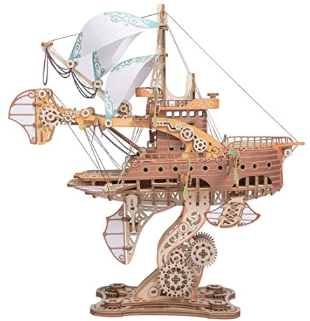 ToyGhillied 3D Fantaisie Voyage Spatial Puzzle en Bois Modèle de Puzzle Artisanat pour Le Tour du Monde en Quatre-vingts Jours, DIY Steampunk Montage Spatial Décor pour Adultes (421 Pièces)
