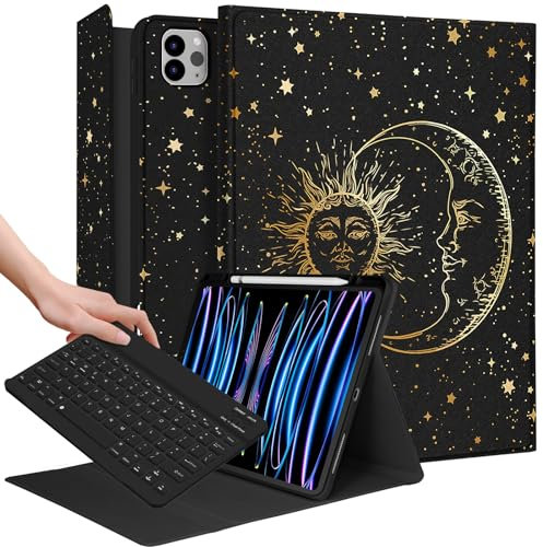 Wazzasoft for iPad Air 13 inch Case 2024 M2, for iPad Pro 12.9'' Case with Keyboard Pencil Holder Folio Tablet Cover Women Girls Cute Marble Aesthetic for Apple Air 11, Pro 12.9