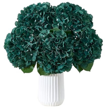 IUKnot 8Pcs Emerald Green Fake Flowers Silk Hydrangea Artificial Flowers Bouquets Faux Hydrangea Stems for Home Table Centerpieces Wedding Party Decoration