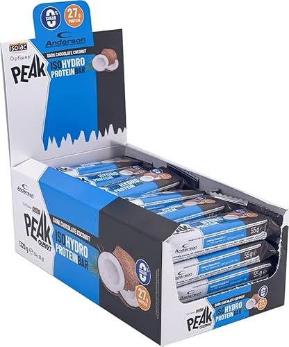 Anderson Barretta Proteica - Peak Crunchy IsoHydro Protein Bar - Cioccolato Fondente e Cocco - 50% Proteine idrolizzate, 24 x 55g - 0 Zuccheri, senza glutine