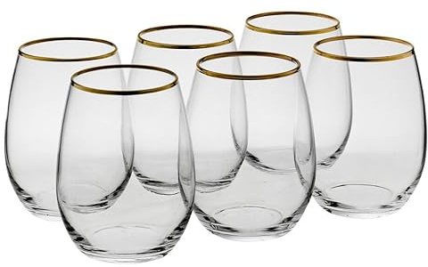 Queensway Home & Dining 570ml 6 Pcs Amber Tumbler with Gold Rim Whiskey Cocktail Glasses | Clear Fine Sleek Design | Perfect for Parties, Celebrations & Gift Giving