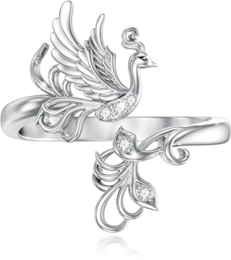 ABIGY Phönix Ring 925 Sterling Silber Phönix Schmuck Phönix Verstellbarer Ringe Feder Ring Tier Ringe für Damen