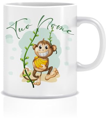 MOCHEIA SHOP Tazza da Latte thè caffè con Disegno Animali, in Ceramica, Personalizzabile, Capacità 300 ml (SCIMMIA)