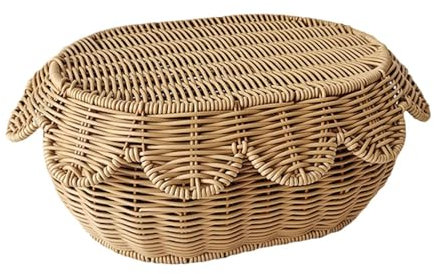 Baoblaze Geflochtener, Eierkorb mit Deckel, Halter für Lebensmittelvorratsbehälter, Obstkorb aus Rattanimitat für Picknicks im Freien zu Hause, M