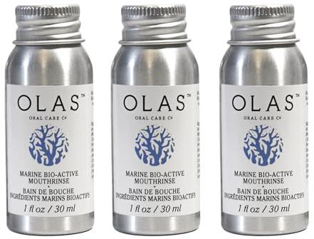 Olas Alcohol Free Mouthwash & Oral Rinse - Marine Bio-Active Mouth Rinse with Essential Oils & Antioxidants for a Healthy Oral Microbiome - Fluoride Free Natural Mouthwash (3 Count, 1 Fl Oz Each)