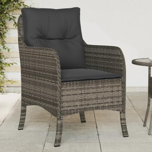 Outdoor Terrassenstühle Set mit Kissen Bequeme Gartensitzmöbel für Terrasse 2 Graue Poly Rattan Stühle
