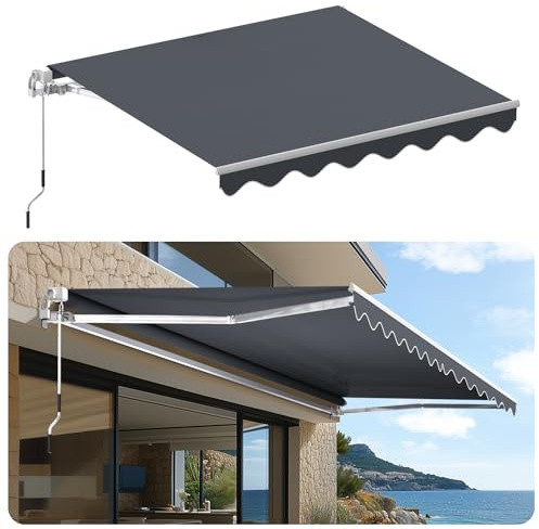 Gelenkarmmarkise mit Handkurbel,Markise,Balkonmarkise,Terrassenmarkise,UV-Beständig,Höhenverstellbar,Sonnenschutz,Wasserdicht,Winkel Einstellung,Sonnenmarkise für Außen Terrasse,Anthrazit,3.6x3M