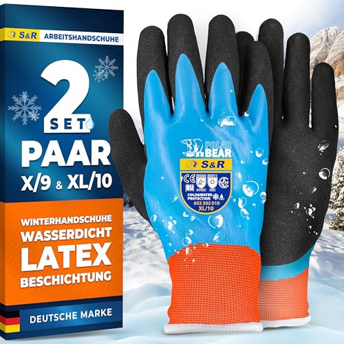 S&R Gant de Travail Hiver Homme (2 Paires) – Gants Travail Hiver Homme Thermique Impermeable Anti Froid Fourrés en Acrylique - Gant de Bricolage Jardinage - Gants de Travail Manutention