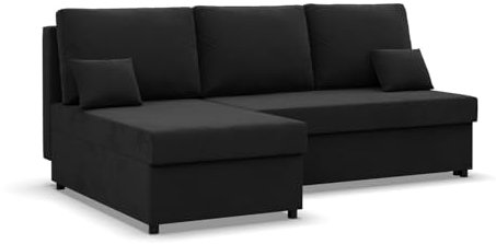 Mebligo Kemi - Ecksofa mit Schlaffunktion, Bettkastem, Komfort und Still, Schaum, schwarz (Mikrofaza 15)