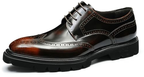 Brogues en Cuir pour Hommes Chaussures de Ville Derbys Affaires Décontractées Chaussures Habillées Formelles Bureau Mariage,Marron,44