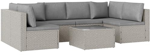 Outsunny 7 Pieces Rattan Garden Furniture Set, 6 Seater Sofa Grey