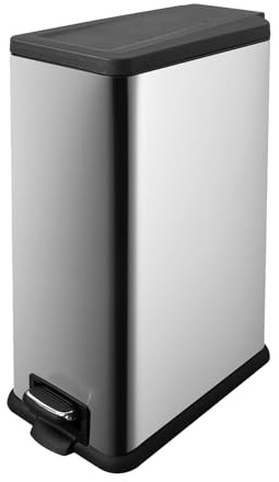 JM・YIPENG Kitchen Bins, Slim Pedal Bin, Large Rubbish Bin with Inner Bucket | 45L slim stainless steel pedal bin with removable inner bucket and soft-close lid, fits narrow corners for kitchen and office
