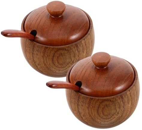 Cabilock Barattolo di Spezie in Legno con Coperchio Ermetico e Cucchiaio Contenitore per Spezie da Cucina Scatola per Condimenti con Chiusura di Umidità per Conservare Zucchero e Tè