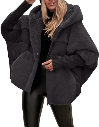 Uwdiohq Manteau Femme Sleeved Patchwork Winter Casual Coat (Black, L) Hiver Manteaux+Femme Manteaux D'Hiver Grande Taille Rouge Grossesse Long Veste Chaude Ceinture Rose Laine Bouillie Homme