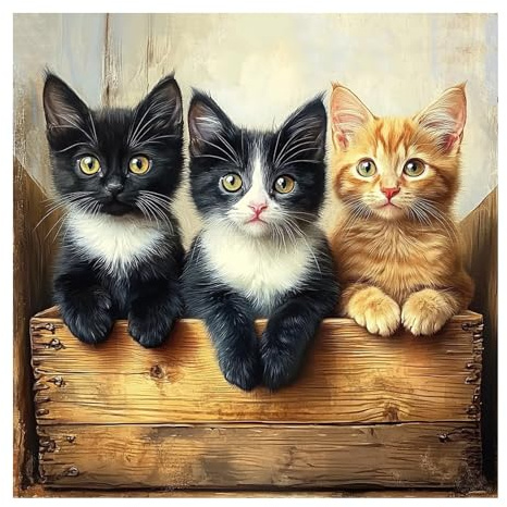 Domnpes Cute Cat Diamond Art Kits for Adults, 5D Diamond Painting Kits for Beginners, DIY Round Full Drill Bead Craft for Home Wall Decor Gift 11.8x11.8 inch, Animal